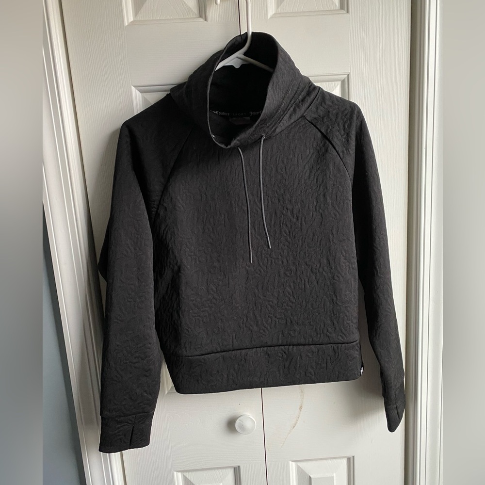 Juicy Couture Sport Black Jacquard Textured Crop Pullover Cowl Neck Size Small